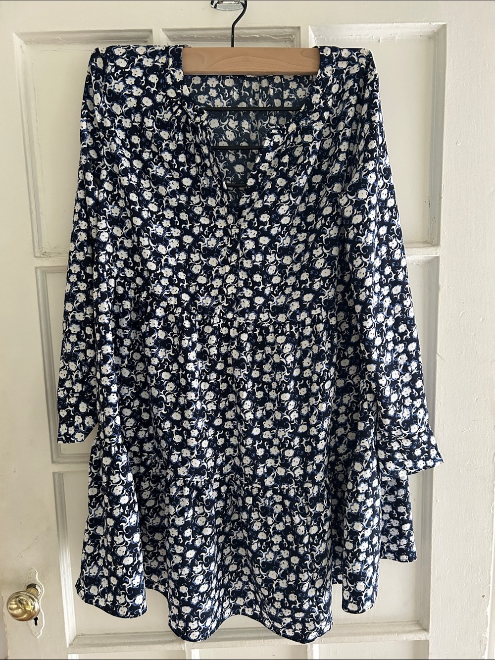 LOFT Navy and White Floral Long Sleeve Dress